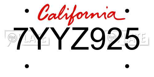 7YYZ925 California License Plate