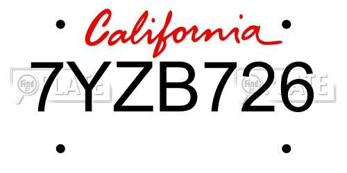 7YZB726 California License Plate