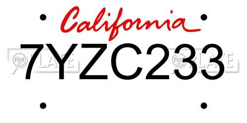 7YZC233 California License Plate