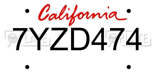 7YZD474 California License Plate