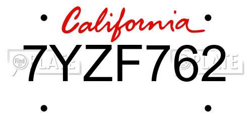 7YZF762 California License Plate