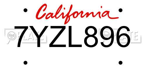 7YZL896 California License Plate