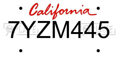 7YZM445 California License Plate