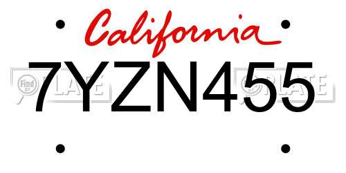7YZN455 California License Plate