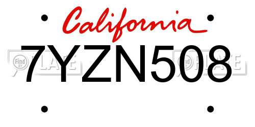 7YZN508 California License Plate