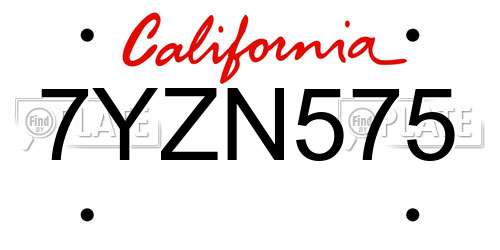7YZN575 California License Plate