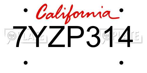 7YZP314 California License Plate