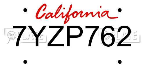 7YZP762 California License Plate