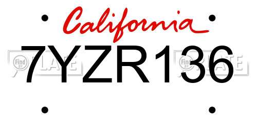 7YZR136 California License Plate