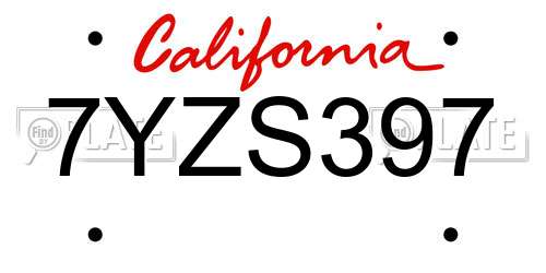 7YZS397 California License Plate