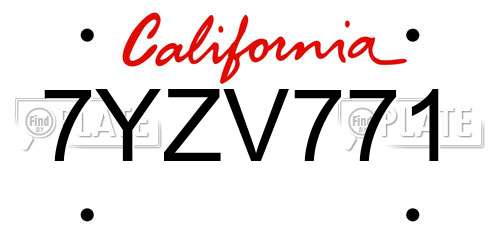 7YZV771 California License Plate