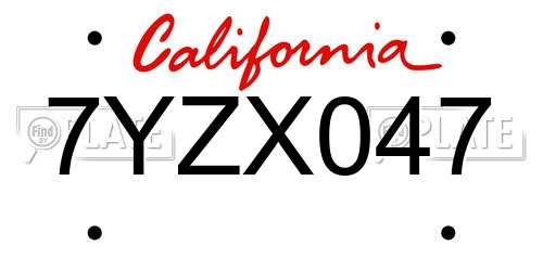 7YZX047 California License Plate