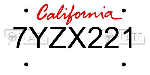 7YZX221 California License Plate
