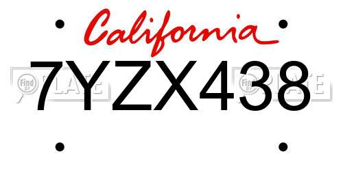 7YZX438 California License Plate
