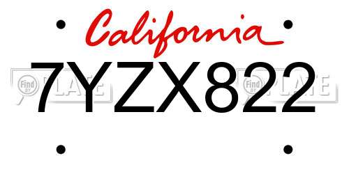 7YZX822 California License Plate