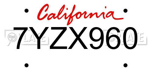 7YZX960 California License Plate