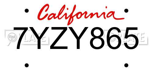 7YZY865 California License Plate