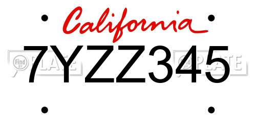 7YZZ345 California License Plate