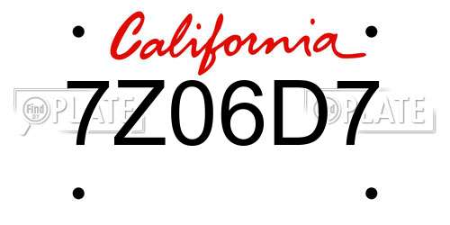7Z06D7 California License Plate