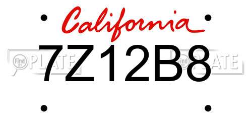7Z12B8 California License Plate