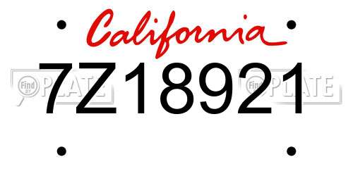 7Z18921 California License Plate