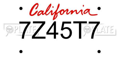 7Z45T7 California License Plate