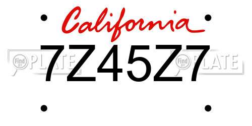 7Z45Z7 California License Plate