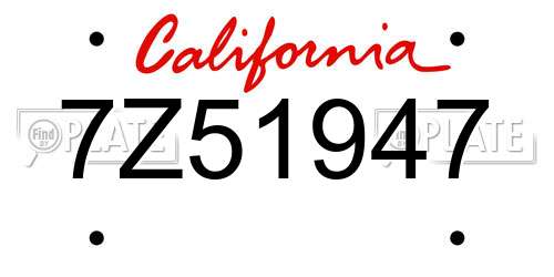 7Z51947 California License Plate