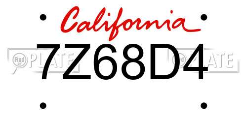 7Z68D4 California License Plate