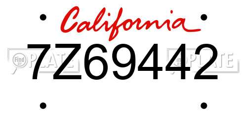 7Z69442 California License Plate