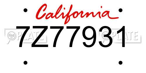 7Z77931 California License Plate