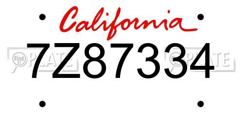 7Z87334 California License Plate