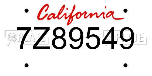 7Z89549 California License Plate