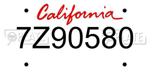 7Z90580 California License Plate