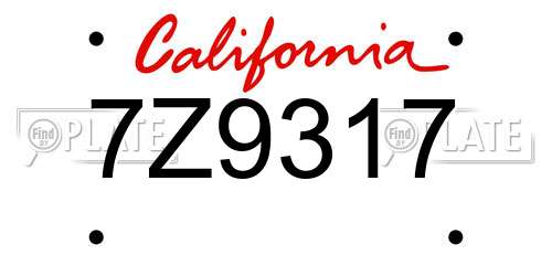 7Z9317 California License Plate