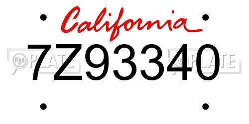 7Z93340 California License Plate