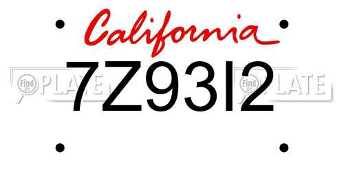 7Z93I2 California License Plate
