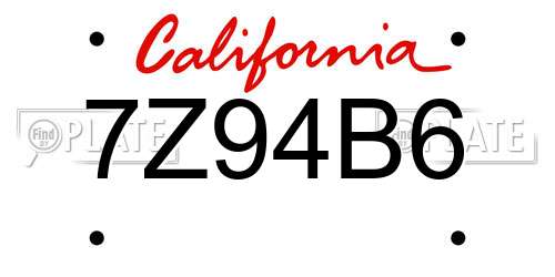 7Z94B6 California License Plate