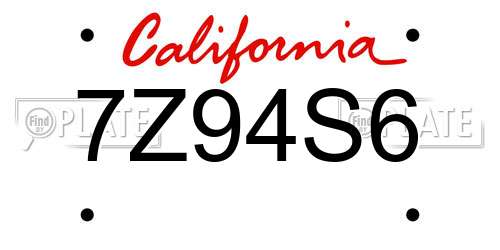 7Z94S6 California License Plate