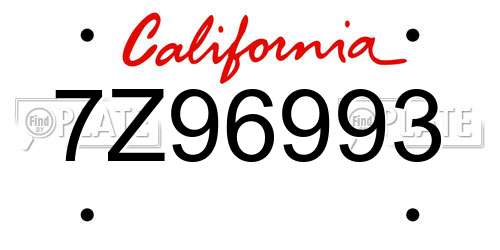7Z96993 California License Plate