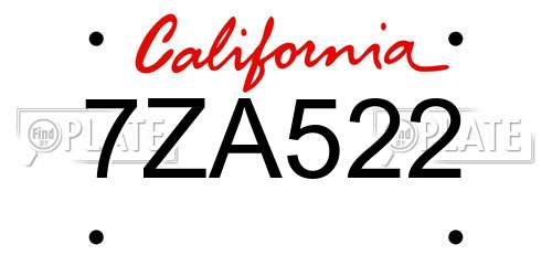 7ZA522 California License Plate