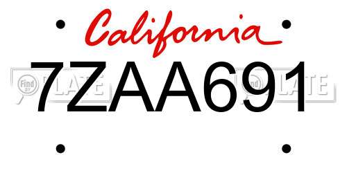7ZAA691 California License Plate