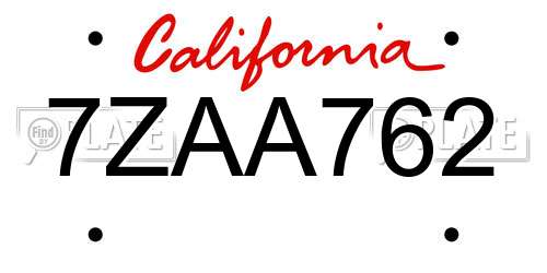 7ZAA762 California License Plate