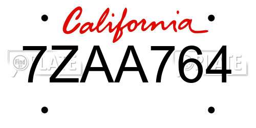 7ZAA764 California License Plate
