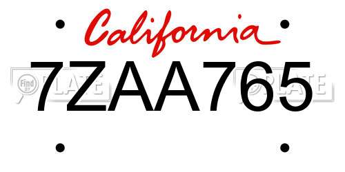 7ZAA765 California License Plate