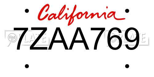 7ZAA769 California License Plate