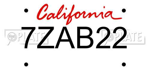 7ZAB22 California License Plate