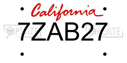7ZAB27 California License Plate