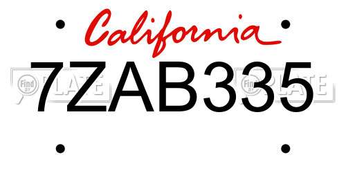 7ZAB335 California License Plate