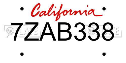 7ZAB338 California License Plate